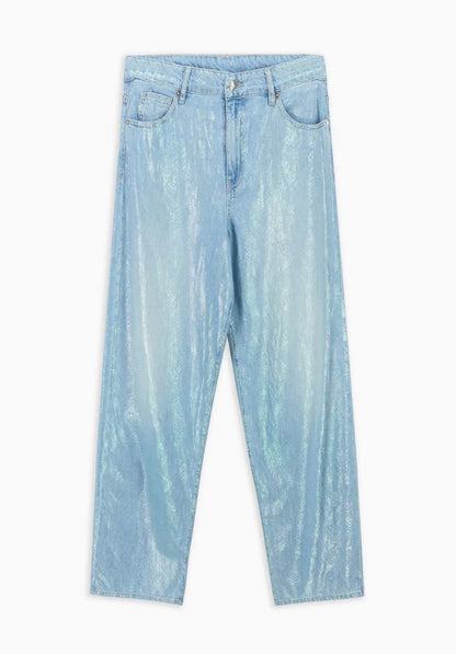 Ginevra-a Pantalone Denim Azzurro Iridescente pitone