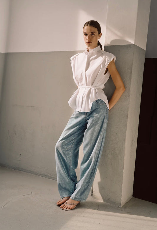 Ginevra-a Pantalone Denim Azzurro Iridescente pitone