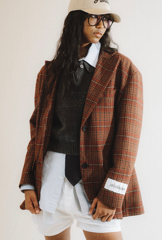 Blazer over in misto lana check