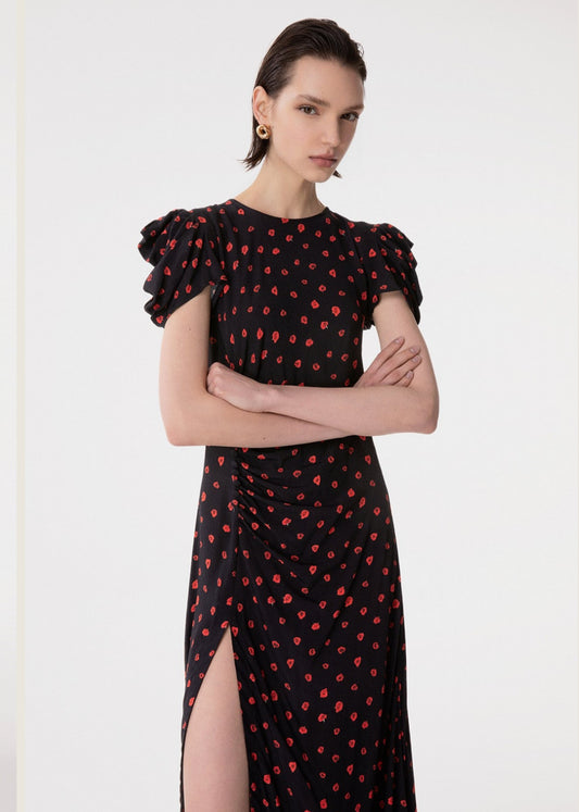 Kristel – Abito Midi Drappeggiato con Spacco Elegante